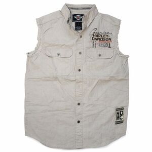 Harley-Davidson Sleeveless Button Up Shirt Medium gray Graphic Back